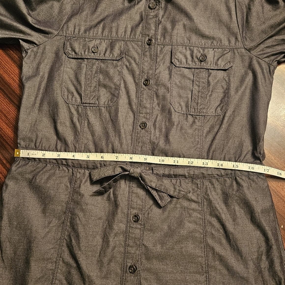 GAP Graphite Gray Roll Tab Long Sleeve Shirt Dress Midi Utility Women M - Picture 13 of 16